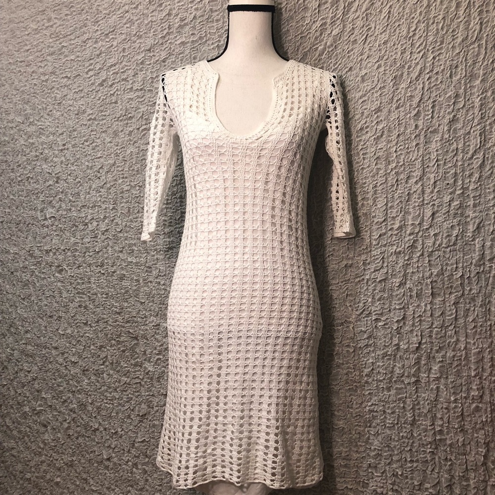 Theory white crochet dress